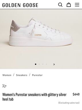 Golden Goose Purestar Sneakers in White with Silver Glitter Heel size 38